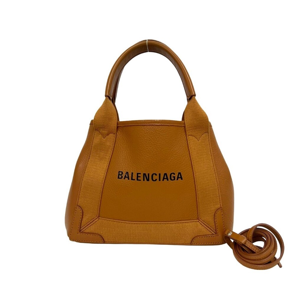 BALENCIAGA Navy Cabas Logo Leather 2-way Shoulder Bag/Handbag Brown 14819